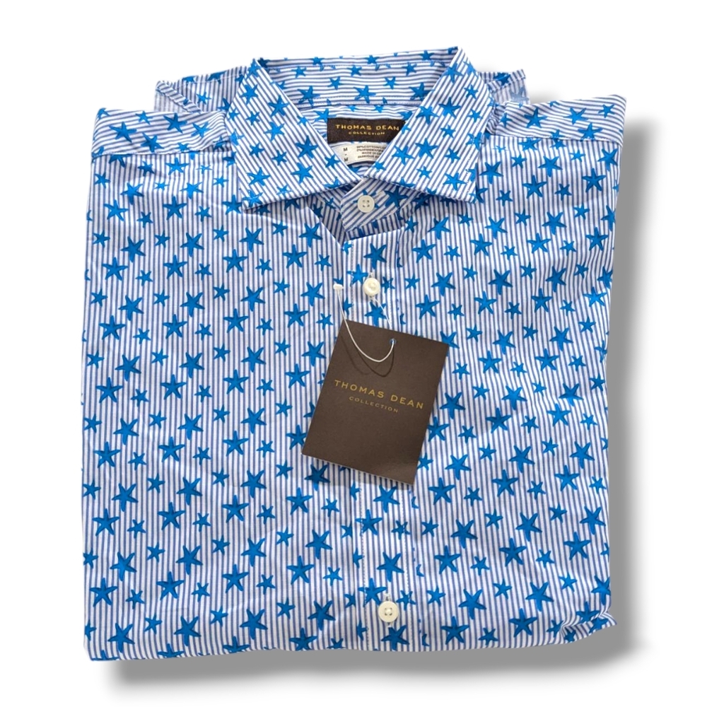 Thomas Dean Blue and White Casual Button Down Shirt - Picture 3 of 7